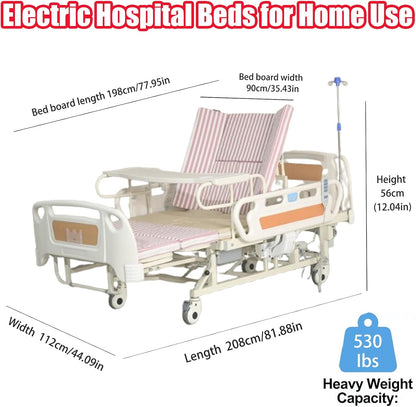 Full Electric Medical Beds 10 Function with Lateral Tilting, Electric Hospital Liftable Bed for Home Use with Air Cushion, IV Pole, Quiet Wheelss, up to 530 Lbs,Bed8