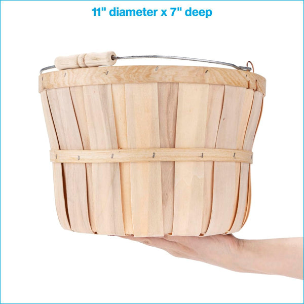 One Peck Basket with Handle - Set of 3 - Natural Unfinished Pine Wood Apple Basket - Durable Bushel Baskets for Produce Display - Ideal for Retail, Thrift, Boutique, Convenience Store,5