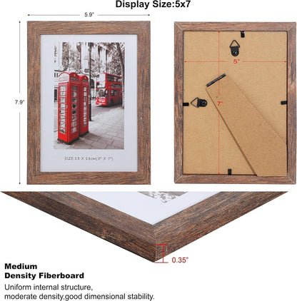 5X7 Picture Frames Set of 10, Wooden Picture Frame Set with Display Box, Rustic Style Antique Brown Wood Grain Photo Frame Suitable for Desktop Display and Wall Decoration.2
