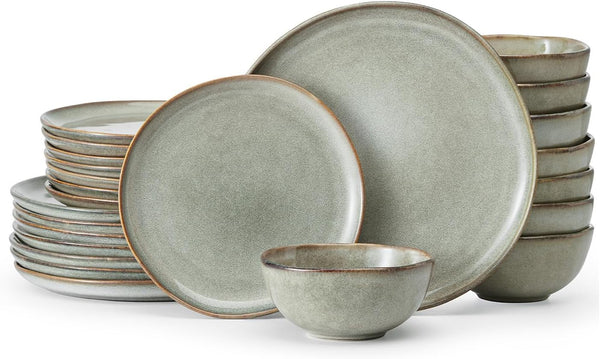 Stoneware Dinnerware Sets for 8, Reactive Glaze Plates and Bowls, Grey1