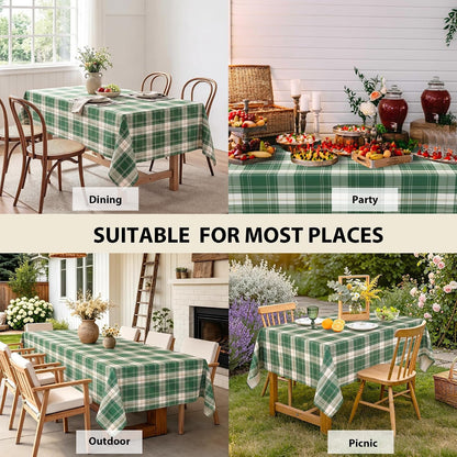 Waterproof Gingham Tablecloth Square 70 X 70 Inch, Forest Green5