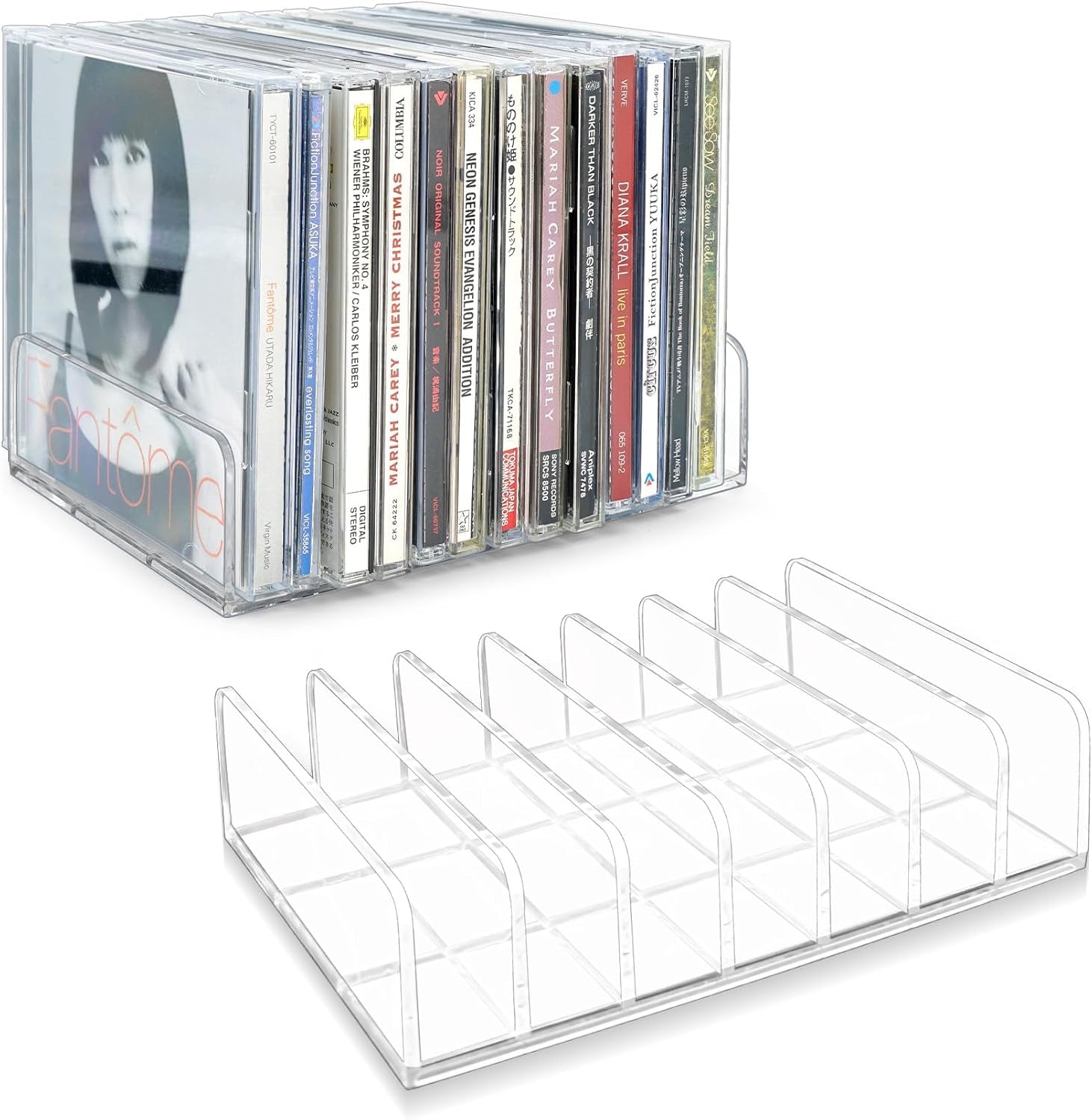 2-pcs-clear-acrylic-cd-holder-dvd-cd-display-rack-cd-storage-box-vinyl-record-storage-stand-holds-up-to-14-standard-cd-cases-for-media-shelf-storage-and-organization