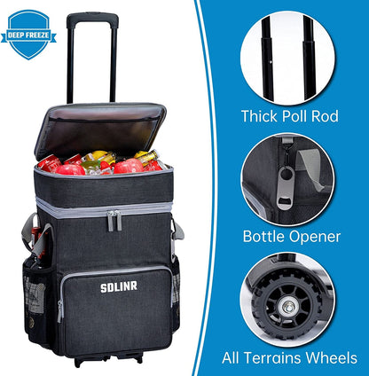 Collapsible Cooler with Wheels, Rolling Cooler Bag for Beach Travel | Two-Layer Large Capacity, Leakproof Food-Grade EVA Liner, Insulated Soft Sided Rolling Coolers, Ice Chest with Wheels4
