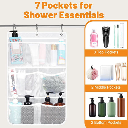 2 Pack Mesh Hanging Shower Caddy, 7-Pocket Bathroom Organizer3
