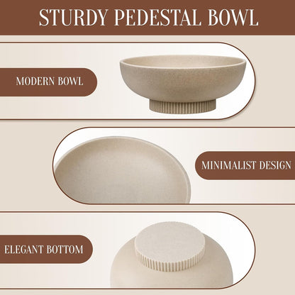 Large Resin Pedestal Decorative Bowl - Modern Handicraft Bowls for Home Decor - Fruit Bowl for Kitchen Counter - Key Bowl for Entryway Table,Artificial Stone Beige7