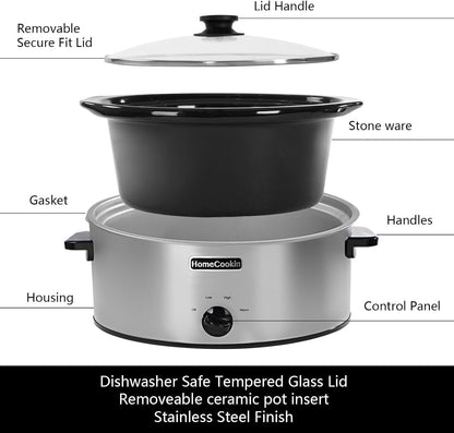 8 Quart Slow Cooker Oval Manual Pot Food Warmer with 3 Cooking Settings, Stainless Steel3
