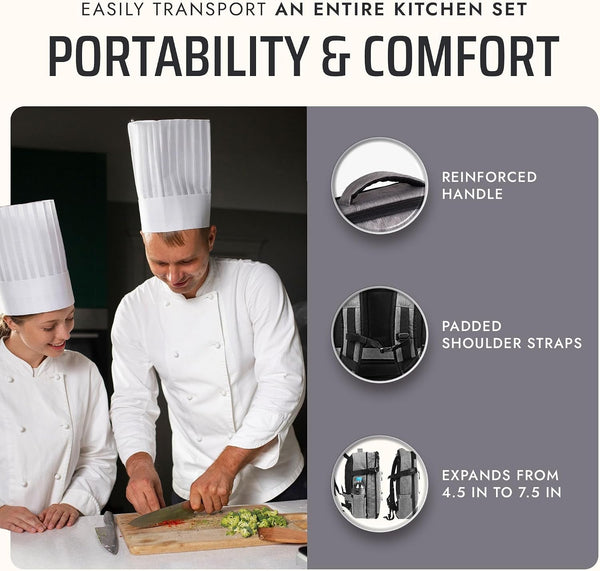 Chef Knife Backpack with 20-Pocket Knife Roll Bag - over 30 Storage Pockets Chef Bag, Professional Backpack for Chefs and Culinary Students – Knives Not Included (Grey)6
