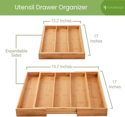 Kitchen Drawer Organizer - Expandable Utensil Drawer Organizer for Kitchen, Cutlery Tray & Silverware Organizer, 3-5 Slots - Bamboo Organizer for Utensils & Flatware (Natural)3