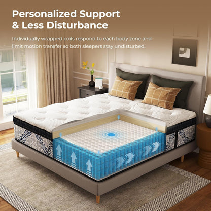 14 Inch Full Mattress, Full Size Mattress in a Box, Cooling Gel Memory Foam for Pressure Relief, Pocket Spring with Edge Support, Hybrid Mattress with Plush Top, Certipur-Us Certified4