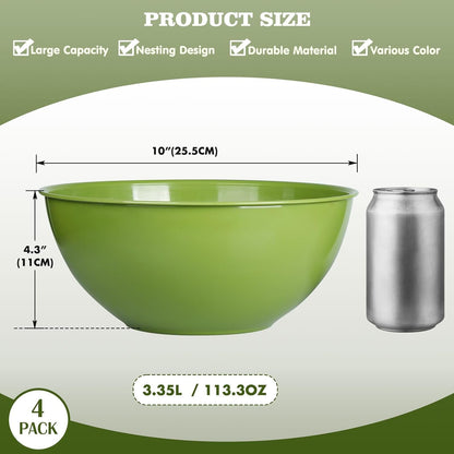 4-Piece Plastic Mixing Bowl Set, 113Oz Lightweight Serving Bowls, Large Salad Bowls for Baking,Prepping, Cooking and Serving Food, Dishwasher & Microwave Safe2