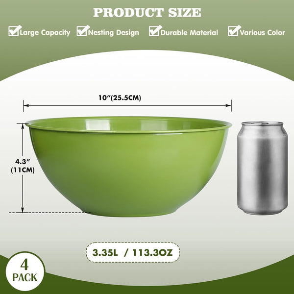 4-Piece Plastic Mixing Bowl Set, 113Oz Lightweight Serving Bowls, Large Salad Bowls for Baking,Prepping, Cooking and Serving Food, Dishwasher & Microwave Safe2