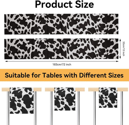 5 Pcs Linen Cow Print Table Runner Black and White Farm Cow Print Tablecloth Western Barnyard Cowboy Themed Table Cloths for Birthday Party Decorations Home Kitchen Supplies ( 13 X 72 In)2
