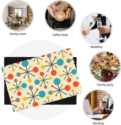 Mid Century Fifties Modern Atomic Retro Placemats Set of 6 Yellow Kitchen Table Mats for Dining Farmhouse Holiday Home Decor Linen Washable Place Mats, 12X18Inch7