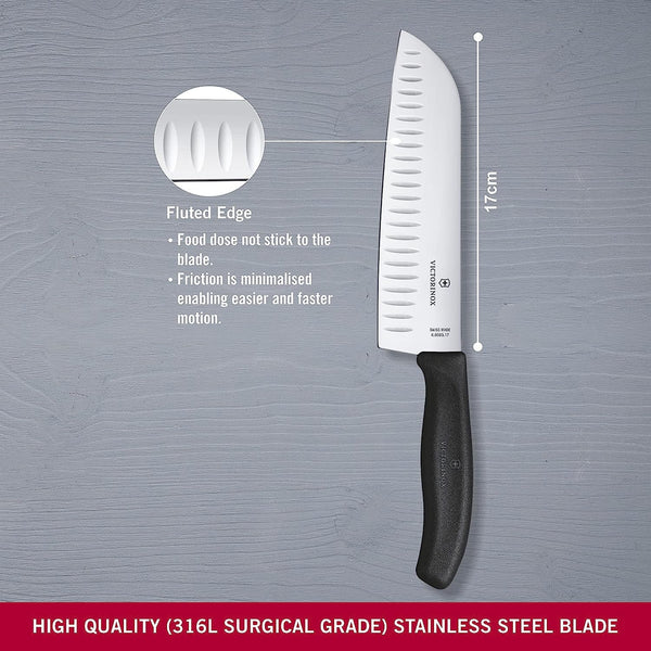 Victorinox Swiss Classic 7 Inch Santoku Knife, Granton Blade, Black2