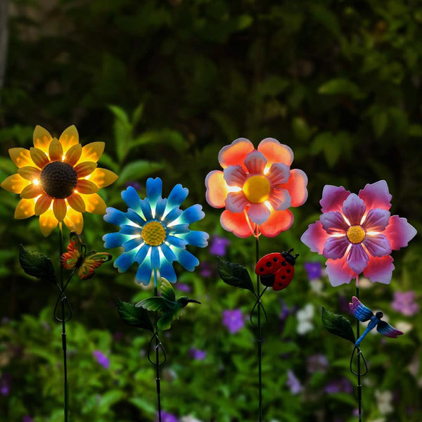 4 Pack Outdoor Solar Lights,Outdoor Waterproof Metal Art Stick Flowers,Garden Decor for Women Mom Grandma Halloween Hanging Metal Stakes Lights for Garden,Lawn,Patio5