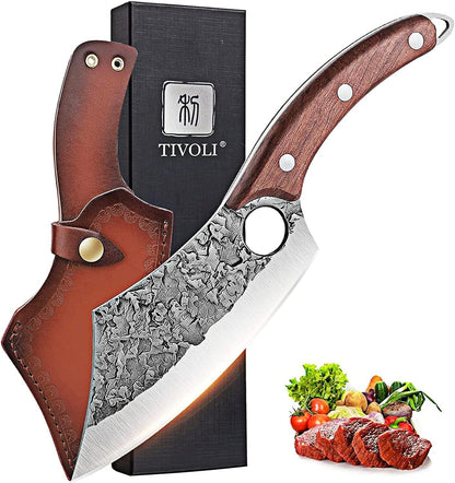Meat Cleaver Knife, Hand Forged Full Tang Butcher Knife with Sheath1