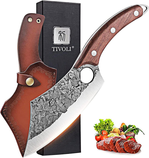 Meat Cleaver Knife, Hand Forged Full Tang Butcher Knife with Sheath1