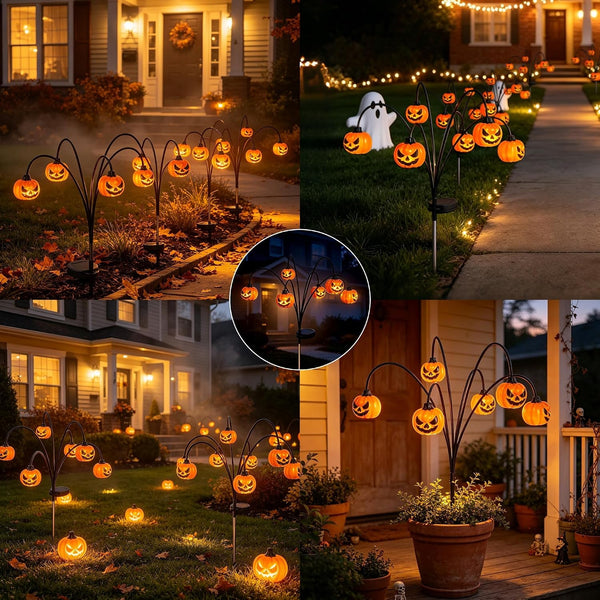 Halloween Solar Lights Outdoor, 2 Pack Waterproof Pumpkin Stake Lights8