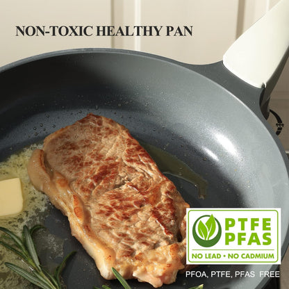 Nonstick Ceramic Frying Pan with Lid, Non Toxic Skillet, Healthy Egg Pan Nonstick Omelet Pan Chef'S Pan, PTFE PFOA & PFAS Free, Induction Compatible (8Inch W/L)6
