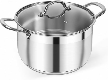 8 Quart Stainless Steel Induction Stock Pot with Visible Lid | Heavy Duty, Even Heat, Thick Nonstick Base, Deep Cookware for Soup Pasta & Spaghetti, Ideal for Canning, Boiling & Simmering1