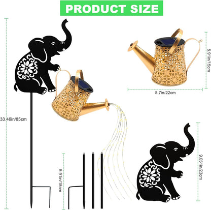 Solar Lights Outdoor,Watering Can with Elephant Silhouette Stake7