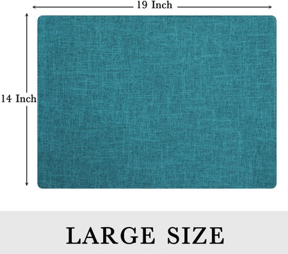 Faux Cotton Linen Placemats Set of 6, Cloth Washable Farmhouse Dining Table Mats for Indoors & Outdoors, Easy to Clean, Teal, 13 X 19 Inch8