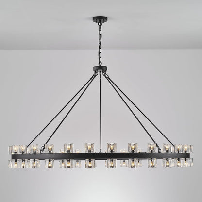 60 Inch Black Wagon Wheel Chandelier with Crystal Shade, 60-Light Large round Modern Farmhouse Style, Ideal for High Ceiling, Dining Room, Kitchen, Entryways, Foyer7