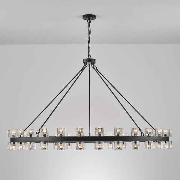 60 Inch Black Wagon Wheel Chandelier with Crystal Shade, 60-Light Large round Modern Farmhouse Style, Ideal for High Ceiling, Dining Room, Kitchen, Entryways, Foyer7