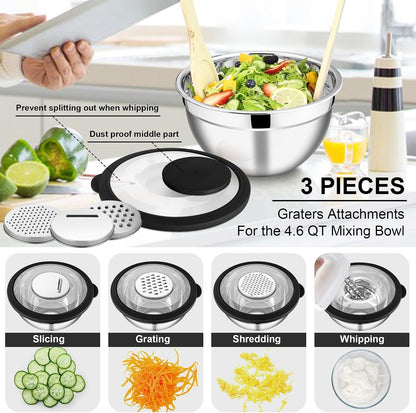 Mixing Bowls, Stainless Steel Salad Mixing Bowl with Lid & Grater Set3