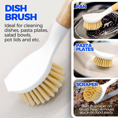 6 Pack Dish Brush with Bottle Brush Scrub Brush Straw,Yellow | Dish Brush, Palm Scrub Brush and Straw Brush, Dish Scrubber Long Handle for Dish Bottle Cup Skillet Wok Pot Pan Cast Iron3