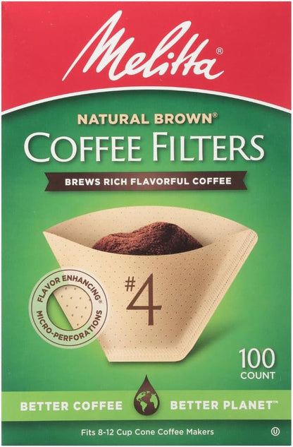 Melitta #4 Unbleached Coffee Filters, Premium, Natural Brown, Flavor Enhancing Coffee Filters for 8-12 Cup Coffee Makers, Kosher Certified, Compostable, 100 Count (Pack of 3)11