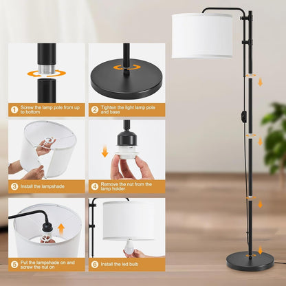 Dimmable Floor Lamp for Living Room, Adjustable Height Standing Lamp | 350° Rotate Beige Lampshade, 67.5-Inch Modern Tall Lamps for Corner Bedroom Home Office (Bulb Included)8