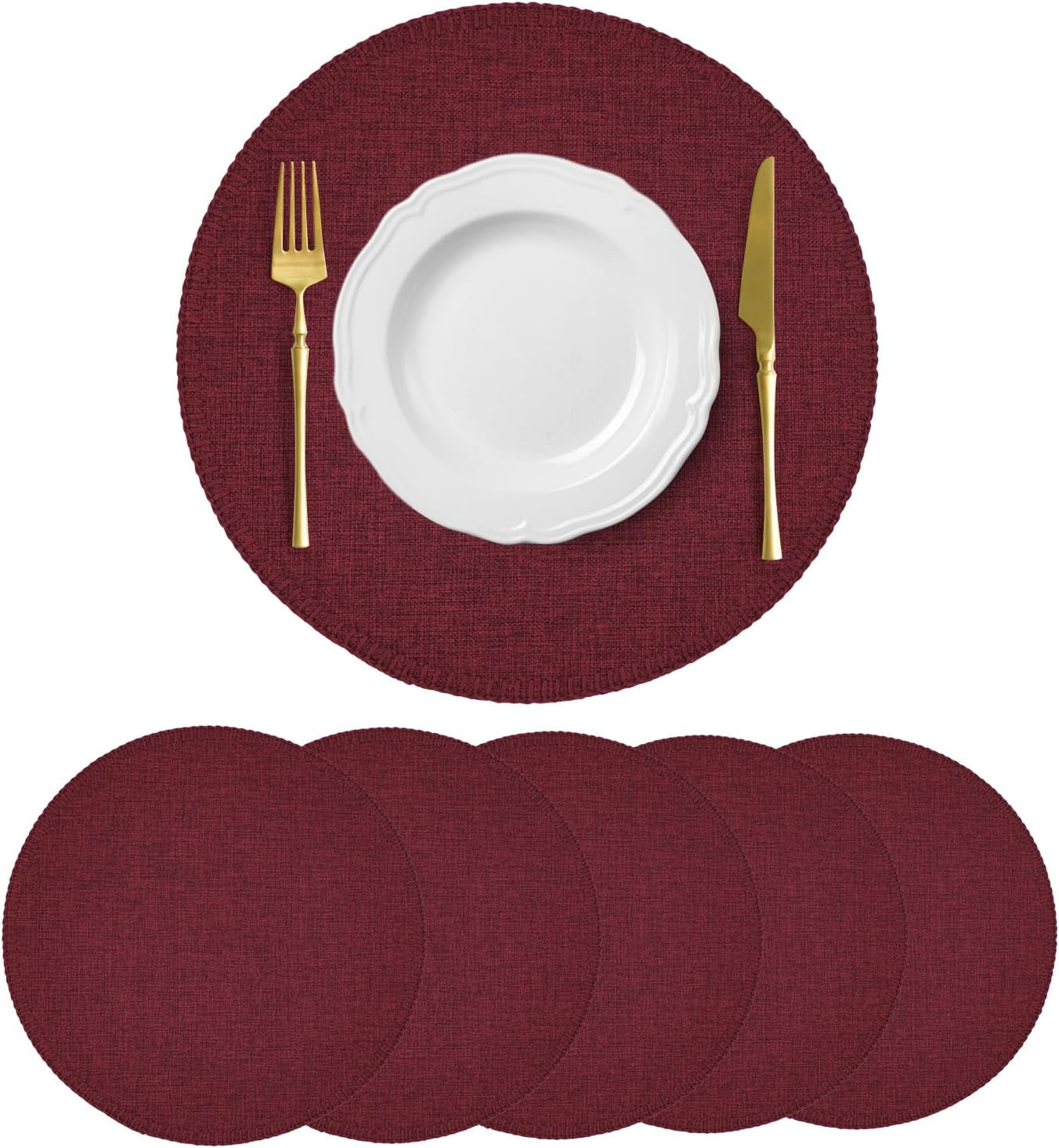 round-placemats-set-of-6-15-inch-linen-fabric-table-placemats-heat-resistant-wrinkle-free-washable-placemats-kitchen-place-mats-set-of-6-for-dining-table-party-table-wine-red-6