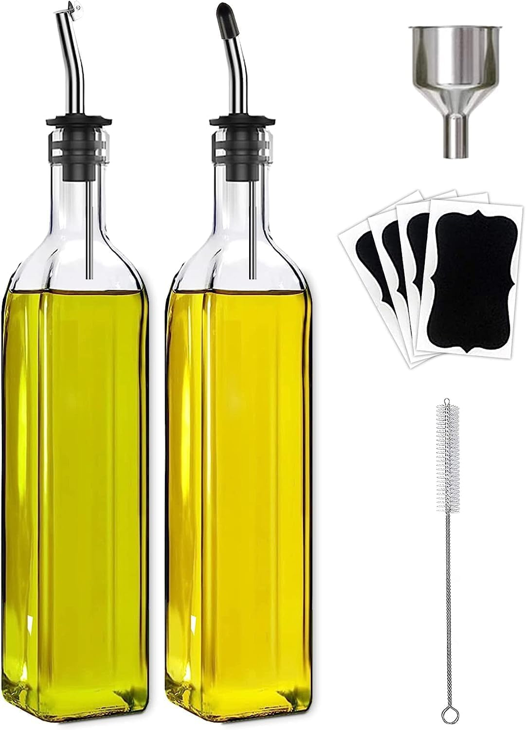 olive-oil-dispenser-bottle-2-pcs-glass-olive-oil-dispenser-and-vinegar-dispenser-set-with-2-stainless-steel-pourers-4-labels-1-brush-and-1-funnel-oil-bottles-for-kitchen-500ml