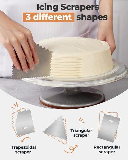 Aluminum Cake Stand Turntable Set for Decorating Baking Kit, 12" | Beginner-Friendly, Baking Supplies Tools with Cake Stand Turntable for Decorating and Display, 2 Spatulas, 3 Icing Scrapers4