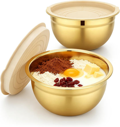 1.5 QT Stainless Steel Mixing Bowls with Lids, 2 Pack, Gold1