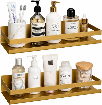 Floating Shelves, 2 Pack Bathroom Shelves Wall Mounted, Gold Shower Caddies for Bedroom, Living Room, Bathroom, Kitchen1