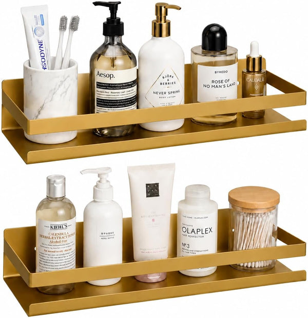 Floating Shelves, 2 Pack Bathroom Shelves Wall Mounted, Gold Shower Caddies for Bedroom, Living Room, Bathroom, Kitchen1
