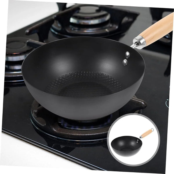 Iron Wok Japanese Frying Pan for Gas Stove round Bottom Wok Pan Small Cookware for Stir Fry Eggs Potatoes Meat and Home Kitchen Use 14.56 X 7.87 X 3.54 In6