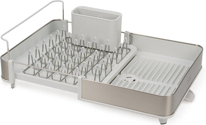 Joseph Joseph Extend Steel Expandable Dish Drying Rack with Removable Cutlery Holder Swivel Draining Spout, Stainless Steel2