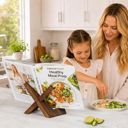 Cookbook Stand for Kitchen, Recipe Book Holder for Kitchen Counter | Wooden Cookbook Holder, Rustic Cook Book Holder Stand - Rustic Brown - 1 Set7