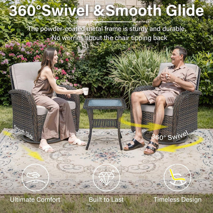 6 Piece Patio Conversation Sets - Wicker Patio Furniture Sets with Outdoor Swivel Rocker Chairs Outdoor Couch Perfect for Deck Patio Backyard, Brown Wicker Beige Cushion3