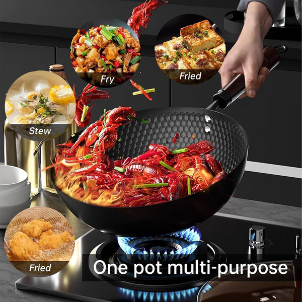 12 Inch Carbon Steel Wok with Lid, Pre-Seasoned Flat Bottom Wok Pan, 5.5QT Nonstick Chinese Woks & Stir-Fry Pans for Induction, Gas, Electric Stovetop, Uncoated No Chemical (11.81-In(9Pc))4
