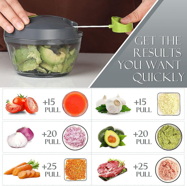 Manual Food Processor Vegetable Chopper, Portable Hand Pull String Garlic Mincer Onion Cutter for Veggies, Ginger, Fruits, Nuts, Herbs, Etc., 500Ml, Grey3