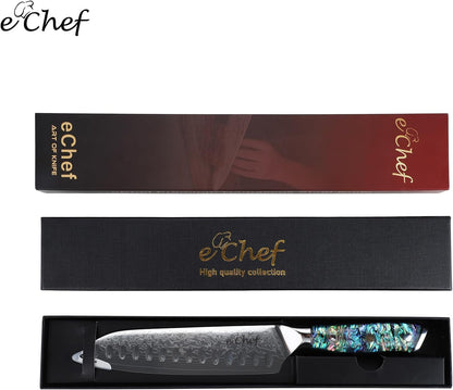 7-Inch Hand-Forged Santoku Knife, Professional Chef'S Knife, Made of VG10 Steel, Deep Sea Abalone Shell Handle, Damascus Sharp Kitchen Knife, Comes with Gift Box (7.2-Inch Santoku Knife)7