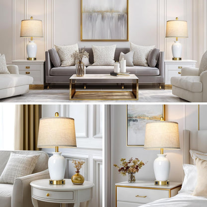 23" Set of 2 White Ceramic Small Table Lamp for Living Room Bedroom,Modern Bedside Lamps Nightstand Lamp for End Table Entryway6