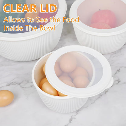 Plastic Mixing Bowls with Lids Set,4.97Qt Large Capacity Deep Nesting Bowl,8 Pieces Set Bpa-Free Prep Bowls,Dishwasher & Microwave Safe,Beige7