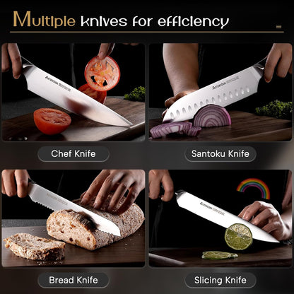 Knife Set, Kitchen Knives Set with Block and Dual Sharpener Full Tang 15 Pcs German Stainless Steel Knives Sharp Blade Dishwasher Safe Knife Set with Ergonomic Handle, Elegant Black7