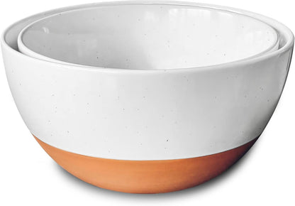Ceramic Large Mixing Bowls - Set of 2 Nesting Bowls for Cooking, Serving, Popcorn, Salad Etc - Microwavable Kitchen Stoneware, Oven, Microwave and Dishwasher Safe - Extra Big 5.5 & 3.6 Qt - White1