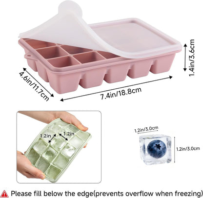 4-Pack Silicone Ice Cube Trays with Lid, Easy Release Ice Cube Molds, Reusable and Stackable Ice Trays for Freezer for Cocktail, Whiskey, Baby Food, BPA Free (Multicolour)3